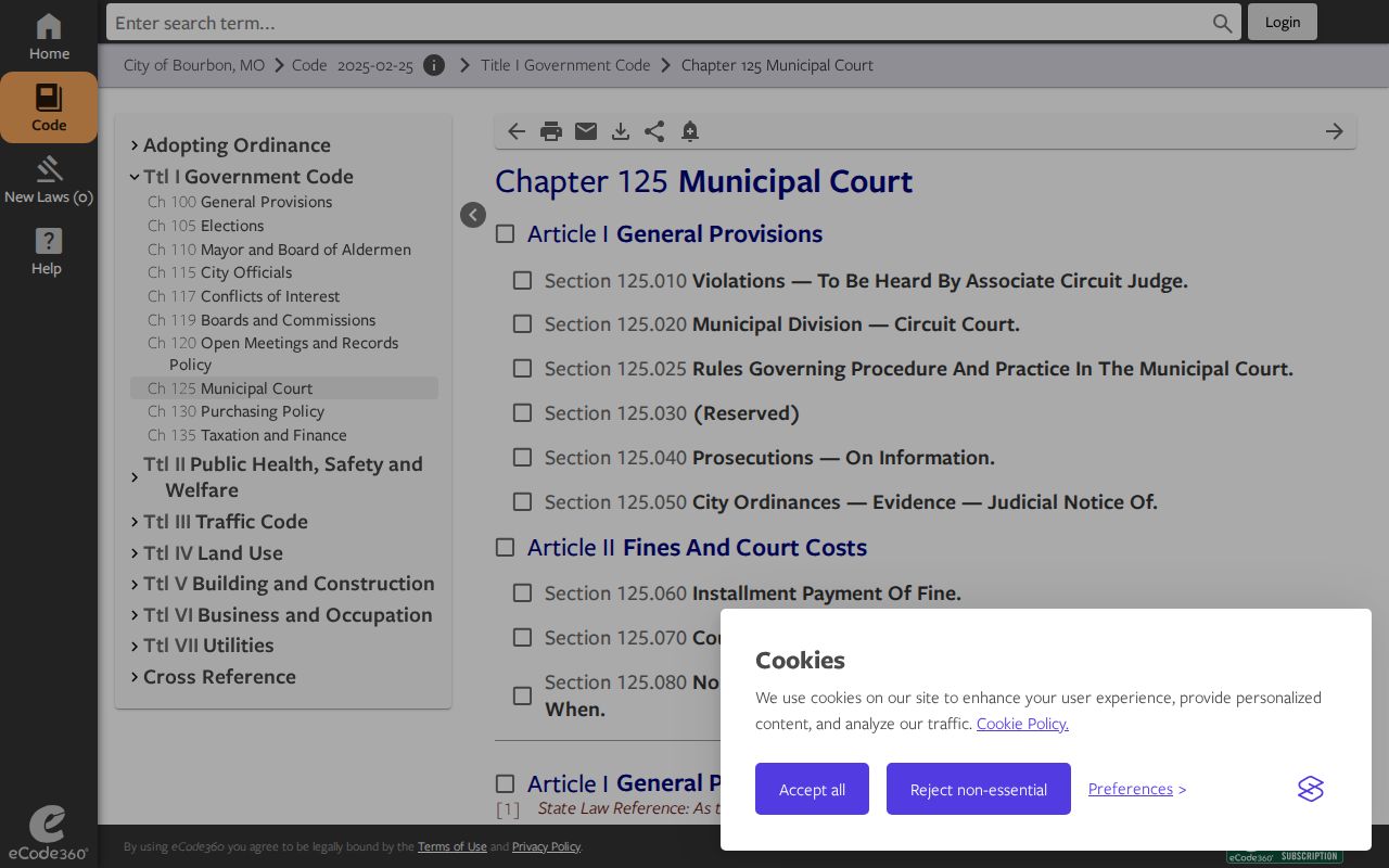 Bourbon Chapter 125 municipal division provisions