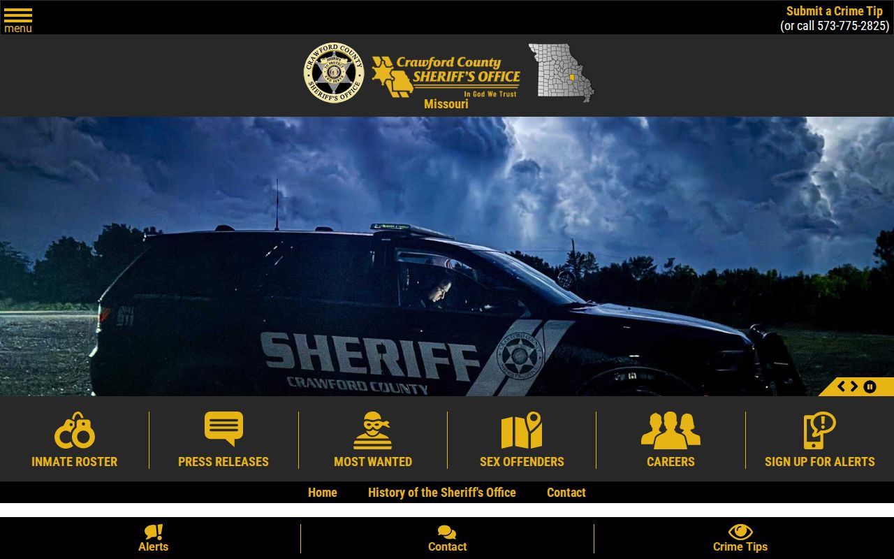Crawford County Sheriff homepage with records and jail navigation