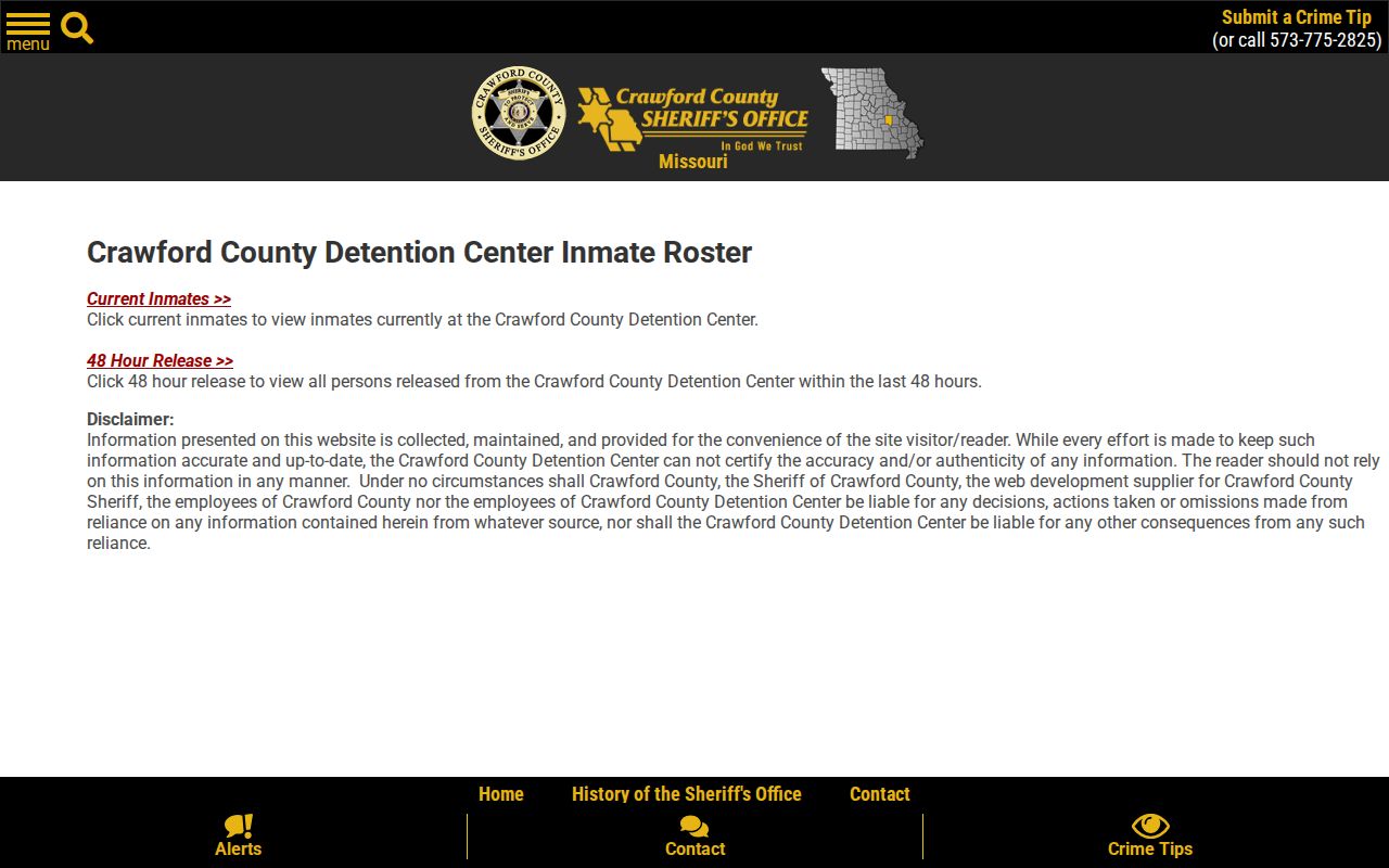 Crawford County current inmate and recent release roster choices